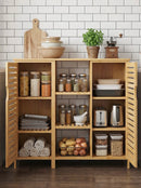 Bamboo 4 Tier Floor Cabinet with Doors, Freestanding Storage by 2Dropme