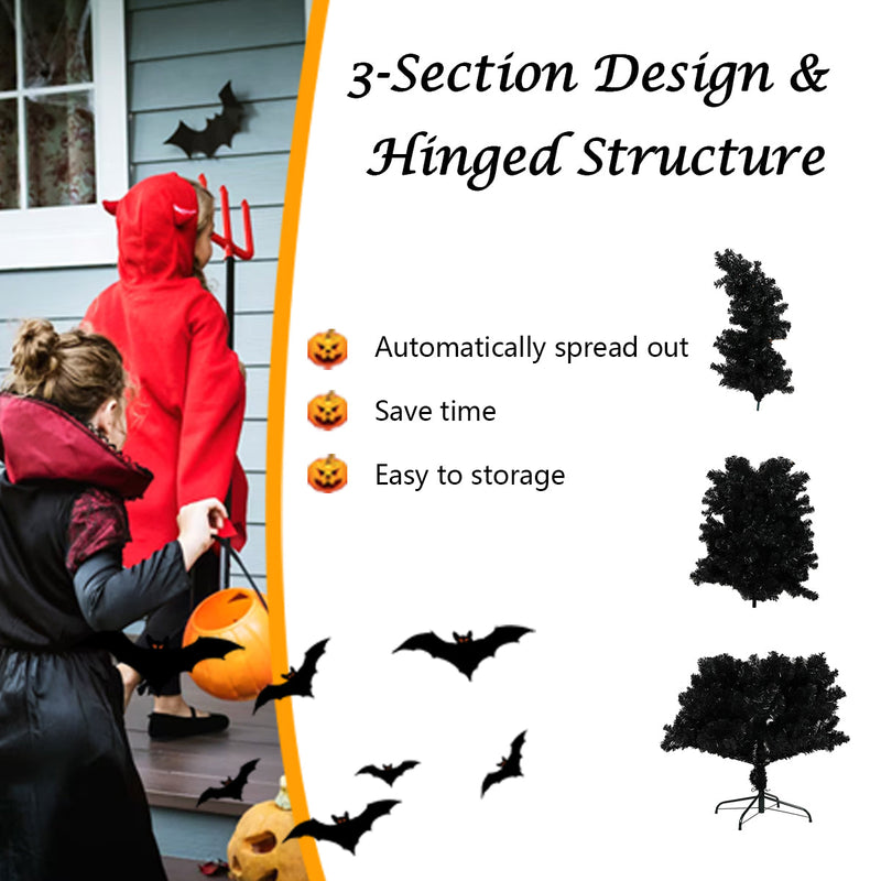 6.9ft Black Bendable Santa Hat Style Halloween Tree Artificial Christmas Tree Xmas, 1050 Branch Tips, Metal Frame