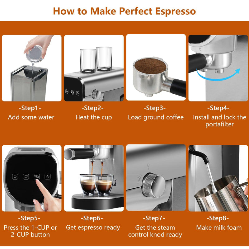 20 Bar Espresso Machine for Home with Milk Frother Wand, Coffee Maker with Digital Touch Screen