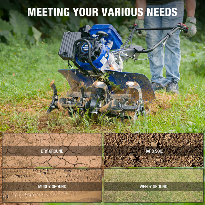 BILT HARD 99cc Gas Garden Tiller – Heavy-Duty 4-Cycle Engine, 24" Front Tines, Digs Up to 11.8" Deep – Perfect for Weeding, Cultivating & Soil Preparation