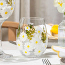 Daisy Painted Stemless Wine Glasses by Jersey Art Glass