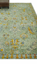 Green, Gold and Ivory 5x8 Hand knotted Traditional Oriental Oushak wool area rug by The Rug Decor