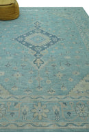 Turkish Serapi Blue and Beige Hand Knotted Wool Area Rug 9x12