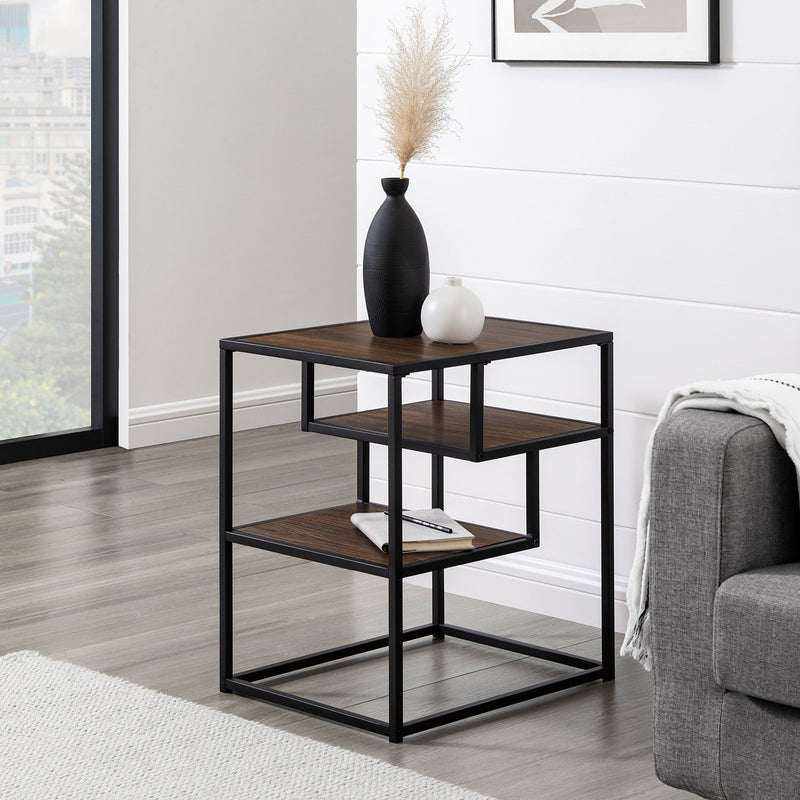 Maya 16" Contemporary Metal and Wood Side Table