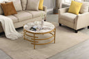 32.48" Round Coffee Table With Sintered Stone Top&Sturdy Metal Frame, Modern Coffee Table for Living Room, Golden