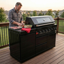 Black 6-Burner 85000 BTU Deluxe Stainless Steel Propane Gas Outdoor Kitchen Barbecue Island Grill with Marble by HouseOfZazla