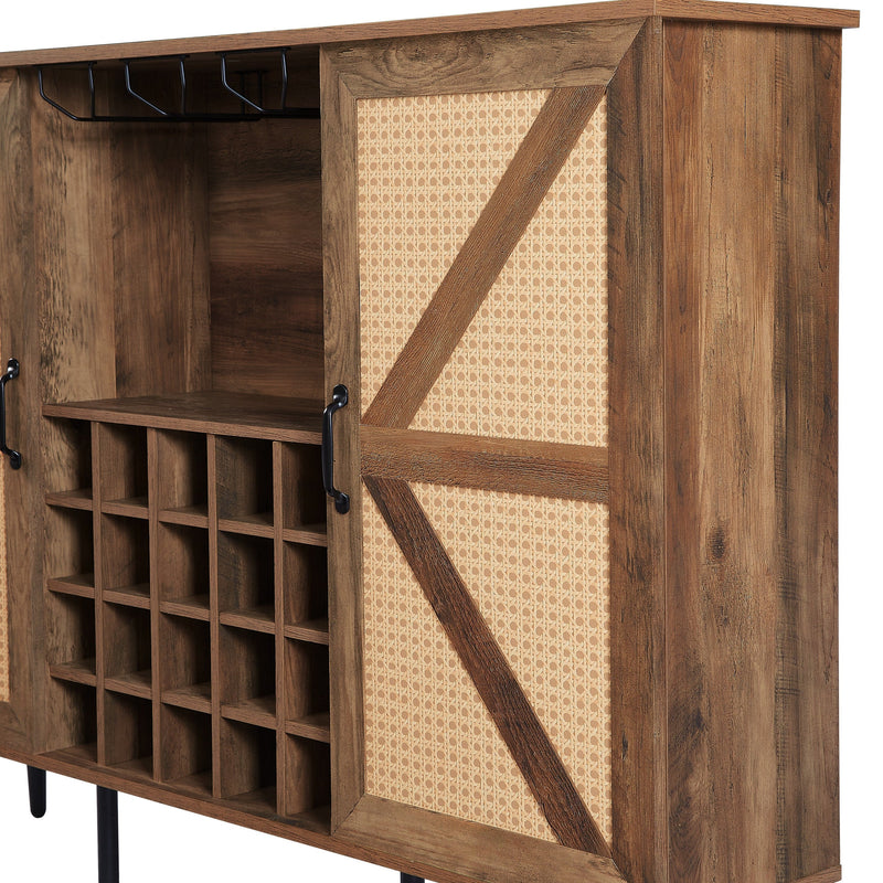 Walker Edison | Rattan Barn Door Bar Cabinet