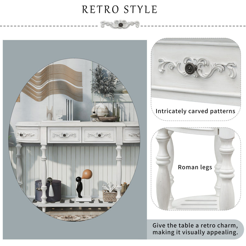 52"Modern and Contemporary Curved Console Table Sofa Table Entryway Table for Hallway Living Room Bedroom with 4 Drawers and 1 Shelf