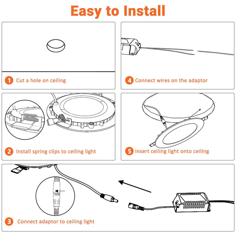 Yescom SMD LED Recessed Ceiling Light with Driver, 6-Pack 12W