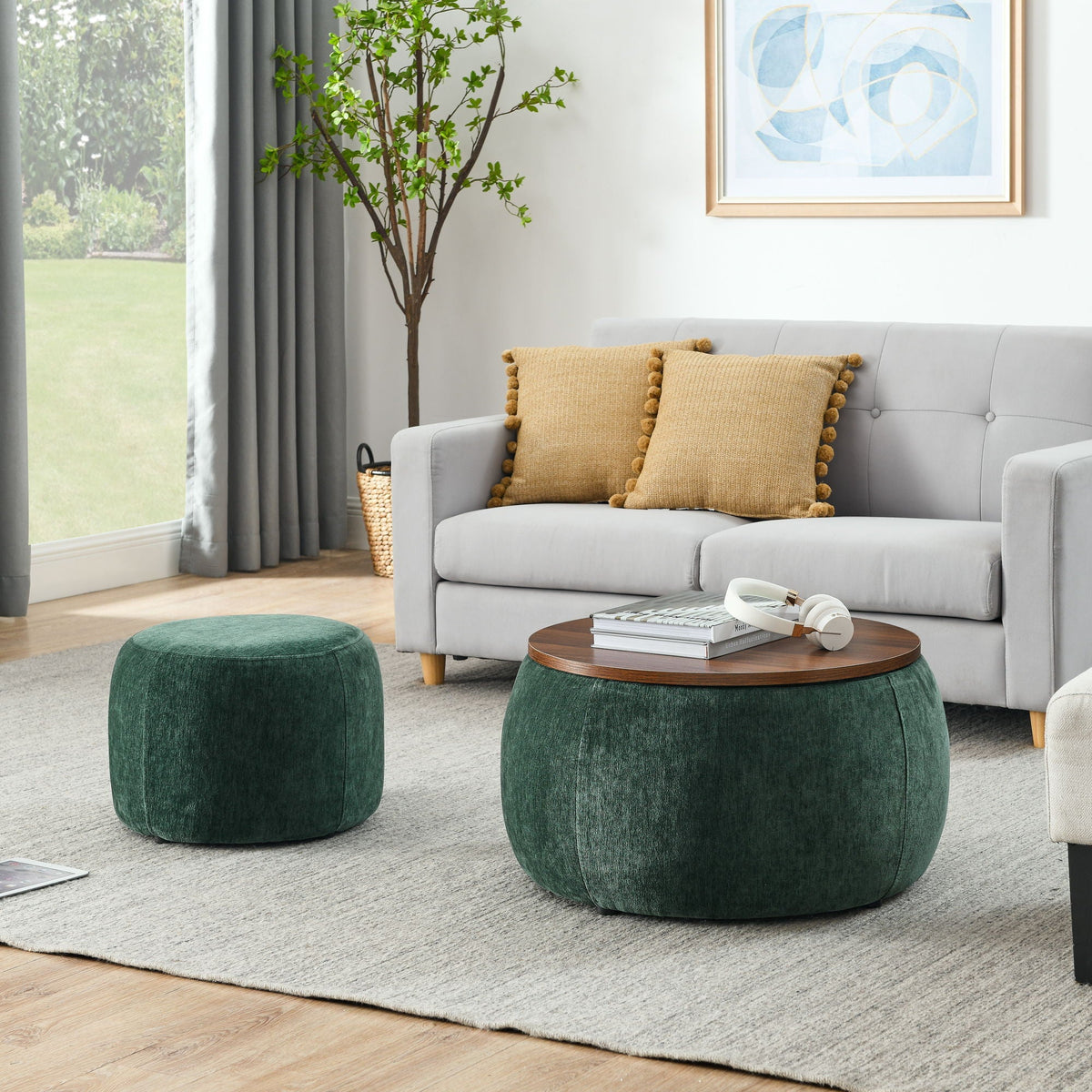 Round Storage Ottoman, 2 In 1 Function, End Table And Ottoman, photo 6 of 16