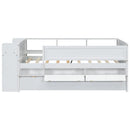 Twin Daybed With Drawers, Trundle, Headboard Storage, Study Desk, And USB Charging Station - White by HouseOfZazla