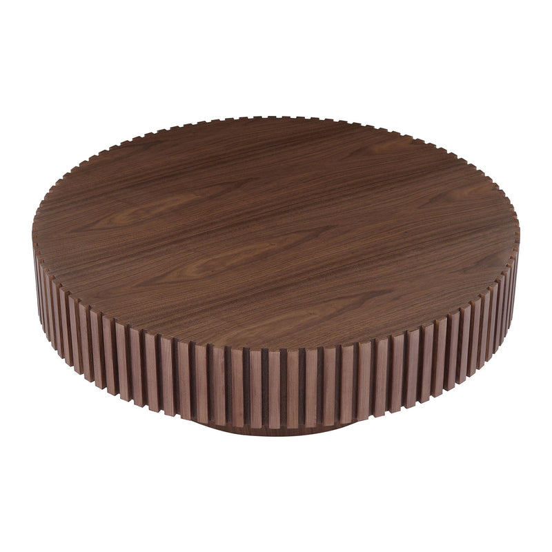 31.49" Round Coffee Table Small Coffee Table for Apartment, Modern Living Room Coffee Table with Sturdy Pedestal,WALNUT