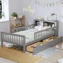 Bed With Headboard Storage Rack, 2 Under Bed Drawers, 3 Side Guardrails For Safety by Unique Piece Furniture