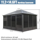 [11X14FT] Premium Four Season Outdoor Aluminum Hardtop Gazebo Sunroom With Galvanized Steel Roof, Sliding Doors And Movable PVC Screen Walls (SAK88776)