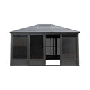[11X14FT] Premium Four Season Outdoor Aluminum Hardtop Gazebo Sunroom With Galvanized Steel Roof, Sliding Doors And Movable PVC Screen Walls (SAK88776)
