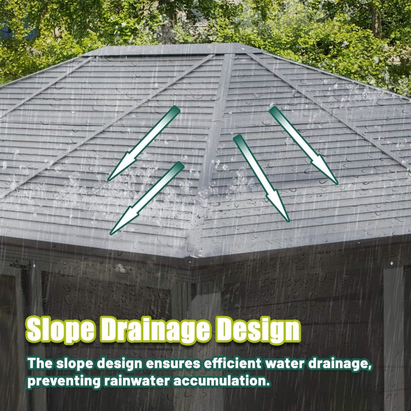 [11X14FT] Premium Four Season Outdoor Aluminum Hardtop Gazebo Sunroom With Galvanized Steel Roof, Sliding Doors And Movable PVC Screen Walls (SAK88776)