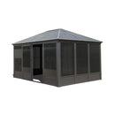 [11X14FT] Premium Four Season Outdoor Aluminum Hardtop Gazebo Sunroom With Galvanized Steel Roof, Sliding Doors And Movable PVC Screen Walls (SAK88776)