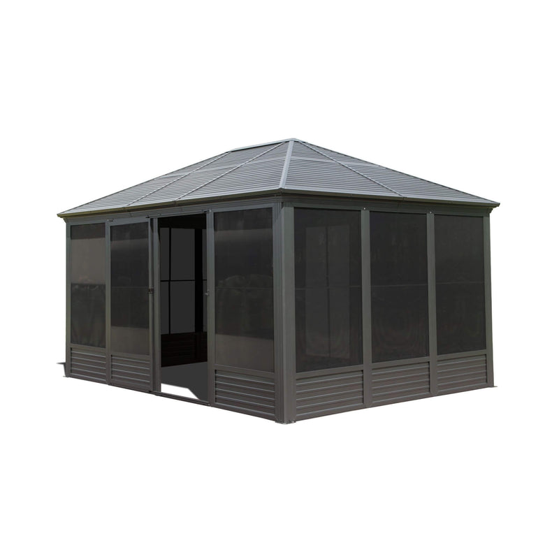 [11X14FT] Premium Four Season Outdoor Aluminum Hardtop Gazebo Sunroom With Galvanized Steel Roof, Sliding Doors And Movable PVC Screen Walls (SAK88776)