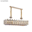 GobekUsa 12-Bulb Gold Island Light with Clear Crystal Blocks – Contemporary Rectangular Hanging Lamp