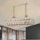 GobekUsa 12-Bulb Gold Island Light with Clear Crystal Blocks – Contemporary Rectangular Hanging Lamp