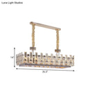 GobekUsa 12-Bulb Gold Island Light with Clear Crystal Blocks – Contemporary Rectangular Hanging Lamp