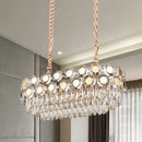 GobekUsa 12-Head Gold Suspension Lighting Fixture: Oval Faceted Crystal Island Pendant, Postmodern Design