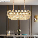 GobekUsa 12-Head Gold Suspension Lighting Fixture: Oval Faceted Crystal Island Pendant, Postmodern Design