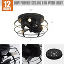 12" Flush Mount Low Profile Caged Small Ceiling Fan with Light and Remote Control
