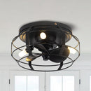 12" Flush Mount Low Profile Caged Small Ceiling Fan with Light and Remote Control