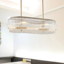 GobekUsa 12-Light Brass Crystal Rod Island Chandelier for Modern Dining Room
