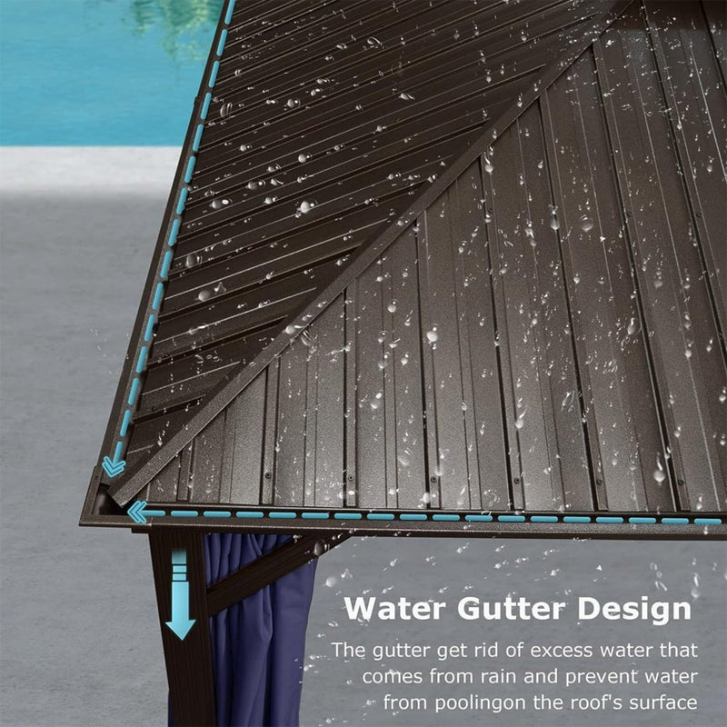 [12x20FT] Heavy Duty Outdoor Backyard Hardtop Gazebo With Netting And Curtains (SAK18352)