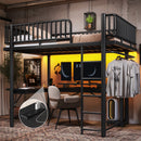 Full Loft Bed with L-Shaped Desk and LED Light Strip