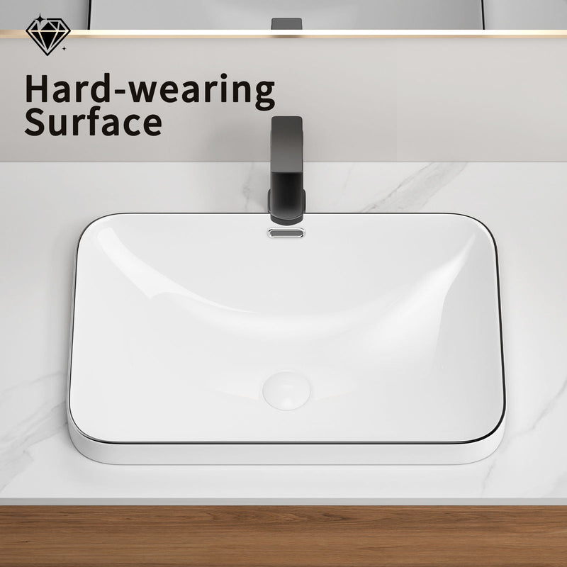 Undermount Bathroom Sink, Vessel Basin For Vanity Countertop - Milk White / Black, photo 3 of 11