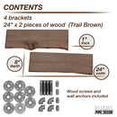 24” Trail Brown Live Edge Wood Shelf with L-Shaped Pipe Brackets (2-Pack)