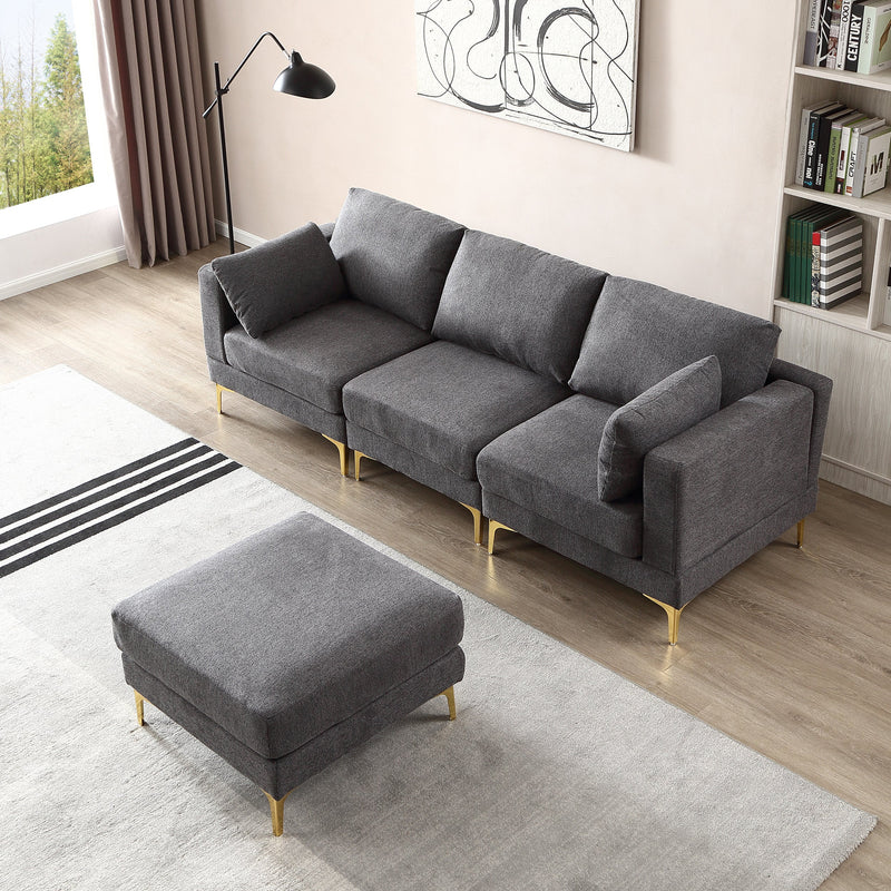 ADF Living Room Furniture Modern Leisure L Shape Couch Dark Grey Fabric