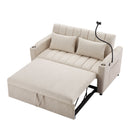 55.9" Convertible Sofa Bed Loveseat Sofa with Three USB Ports, Two Side Pockets, Two Cup Holders and 360Swivel Phone Holder for Living Room, Beige