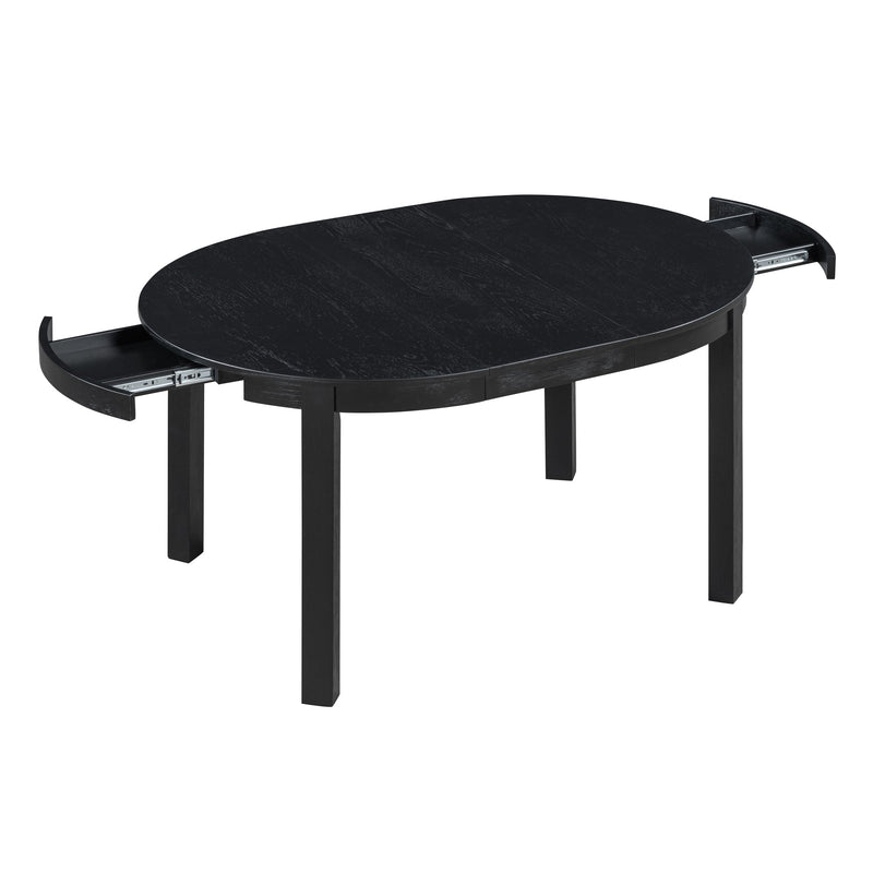 5-Piece Multifunctional Dining Table Set, Farmhouse Dining Set with Extendable Round Table,Two Small Drawers and 4 Upholstered Dining Chairs for Kitchen and Dining Room (Black)