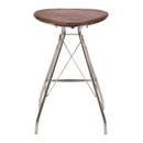 30 Inch Metal Frame Bar Stool, Round Genuine Leather Seat, Dark Brown, Silver