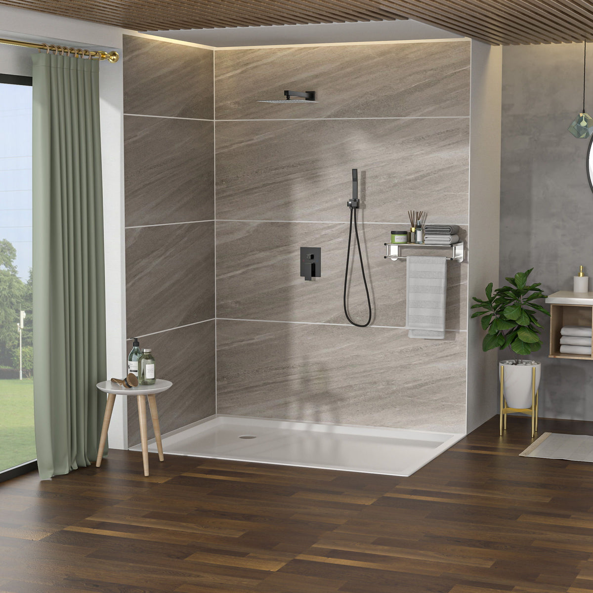 10" Square Dual Shower Head System Wall Mounted With Rough In Valve Modern Bathroom Fixture, photo 3 of 18