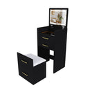 3 In 1 Vanity Desk With Open Top Mirror, Glass Desktop Makeup Set With 3 Drawers, Compact Dressing Table For Bedroom - Black by HouseOfZazla