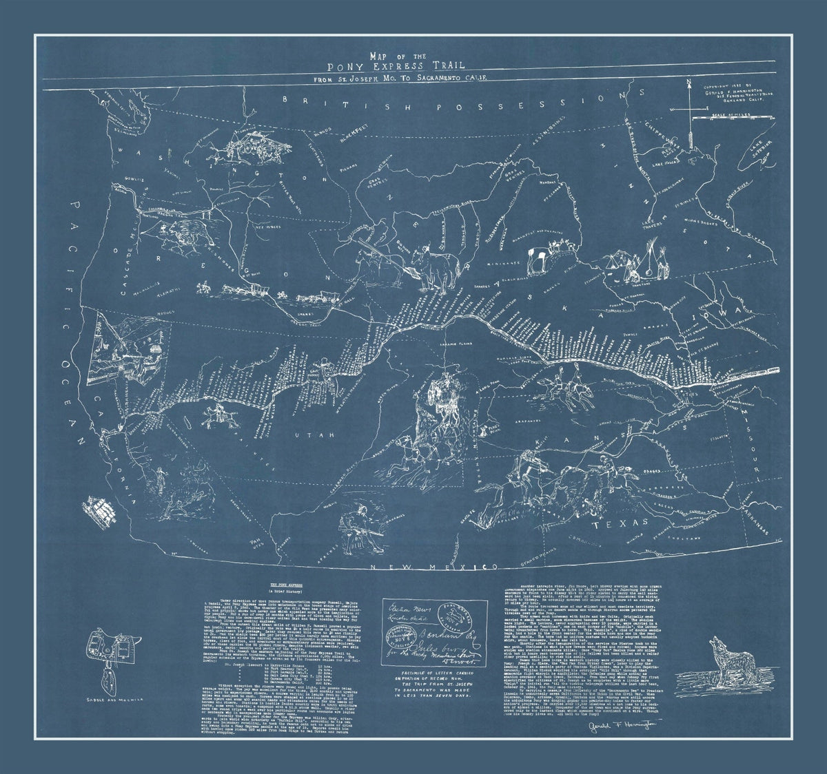 Vintage Pony Express Map 1935, photo 5 of 5