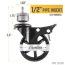 Swivel Caster Wheels for ½” Pipe with Locking Mechanism (4-Pack) by PIPE DECOR