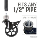 Swivel Caster Wheels for ½” Pipe with Locking Mechanism (4-Pack) by PIPE DECOR