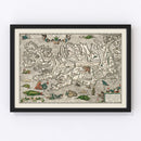 Vintage Iceland Map with Sea Monsters 1587