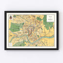 Vintage Map of Krakow, Poland 1928