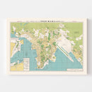 Vintage Map of Hong Kong, China 1974