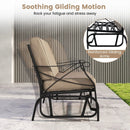 Outdoor 2-Person Glider Rocking Chair Loveseat with Thick Cushions and Metal Frame-Brown by LJGDeals
