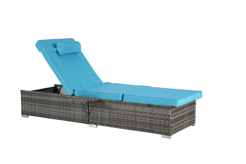 Outdoor Chaise Lounge Chair Set of 2 with Storage Patio Pool Chairs Tanning Lounges for Outside,Beach Rattan Recliners with Adjustable Backrest, Table, Cushion for Poolside Backyard Garden