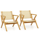 Outdoor and Indoor Teak Wood Patio Chair wuth Webbing Seat and Backrest-Natural by LJGDeals