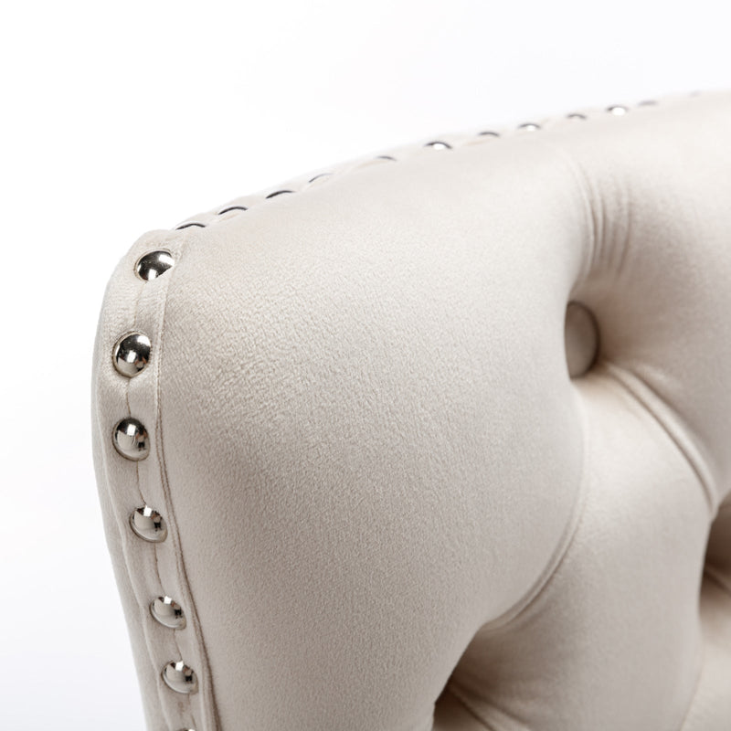 26" Counter Height Bar Stools Set of 2, Modern Velvet Barstools with Button Back&Rivet Trim Upholstered Kitchen Island Chairs with Sturdy Chromed Metal Base Legs Farmhouse Bar Stools, (Beige, 2 Pack)